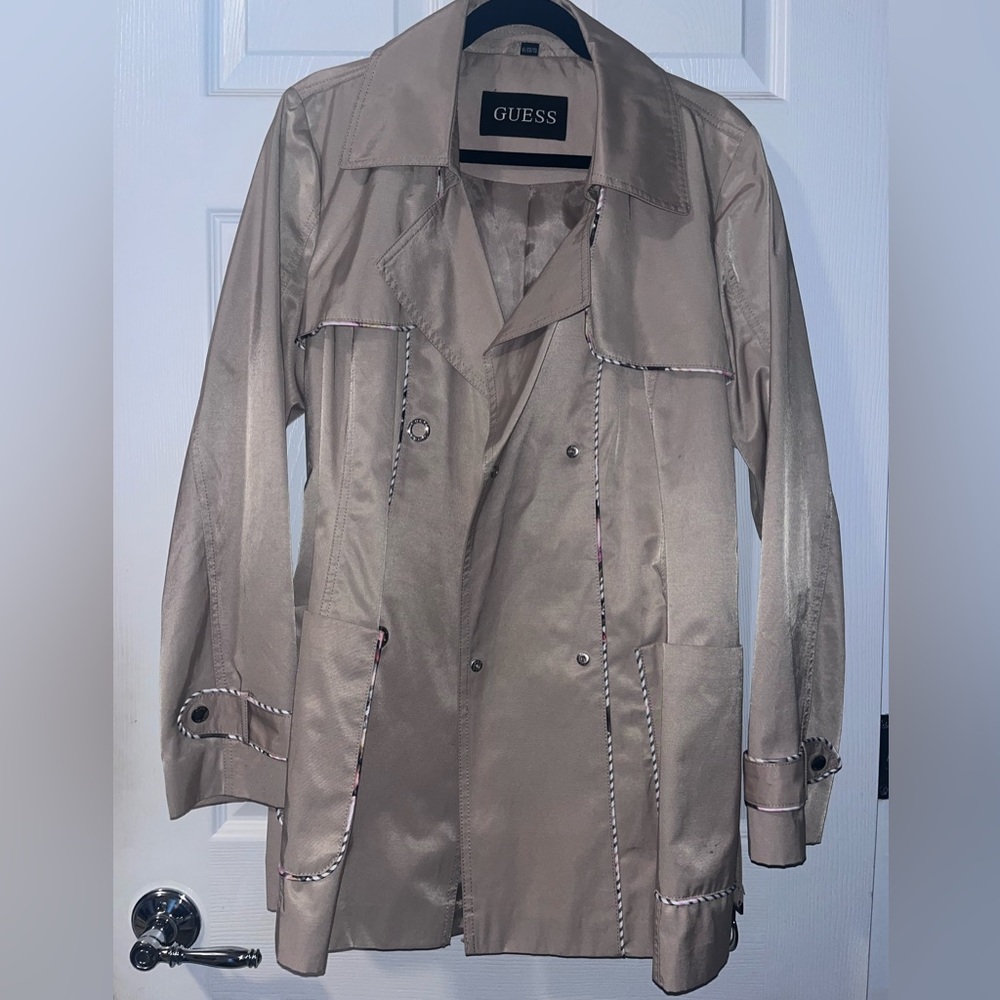 Tan GUESS snap closure peacoat/rain jacket